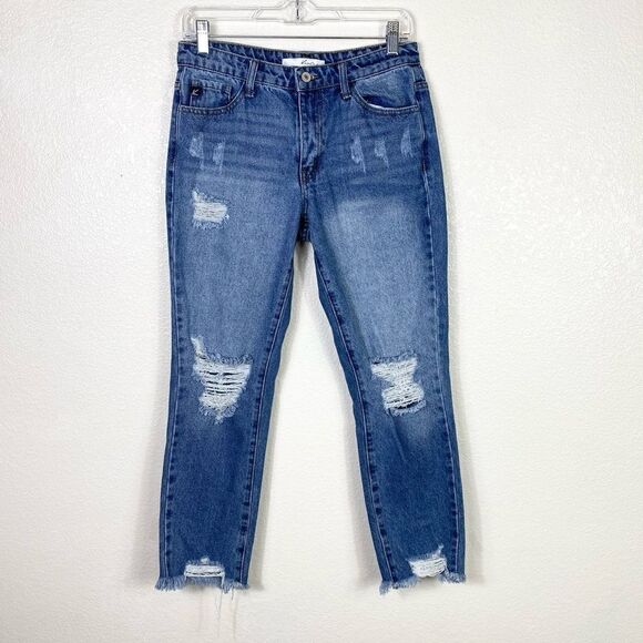 Kancan Medium Wash Distressed Ripped High Rise Jeans - Picture 1 of 6